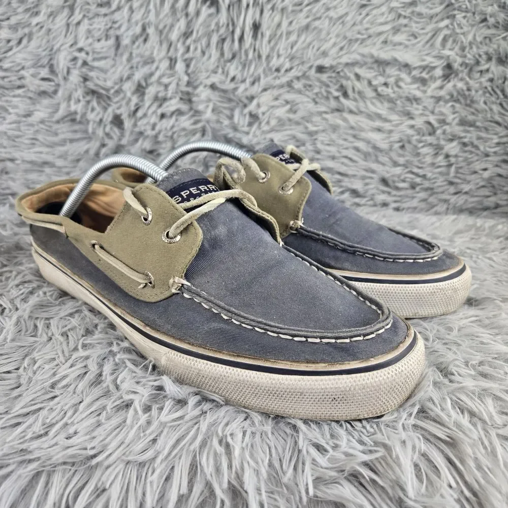 Sperry Mens 11M Navy Olive Canvas Two-Tone Boat Shoe Loafers 0561333